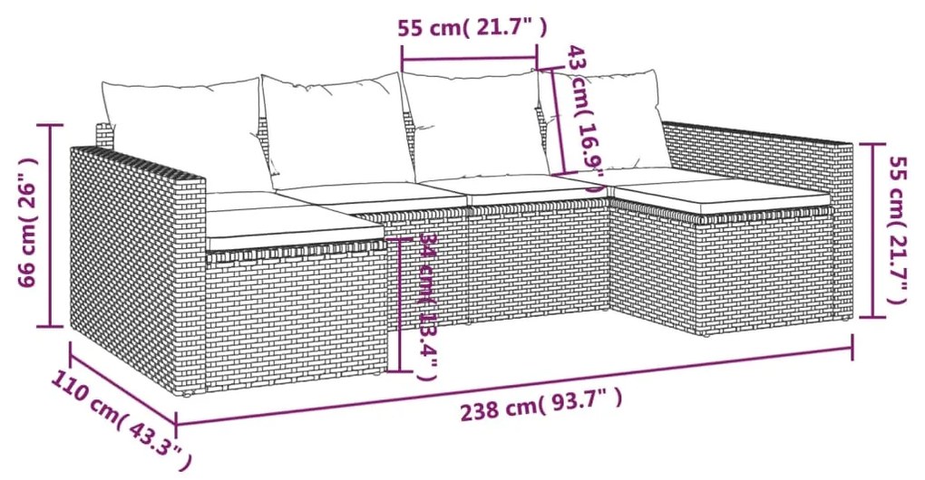 2 pcs conjunto lounge de jardim c/ almofadões vime PE preto