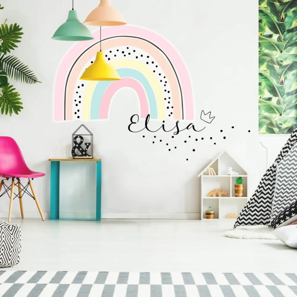 Autocolantes parede - Arco-íris para uma pequena princesa com nome