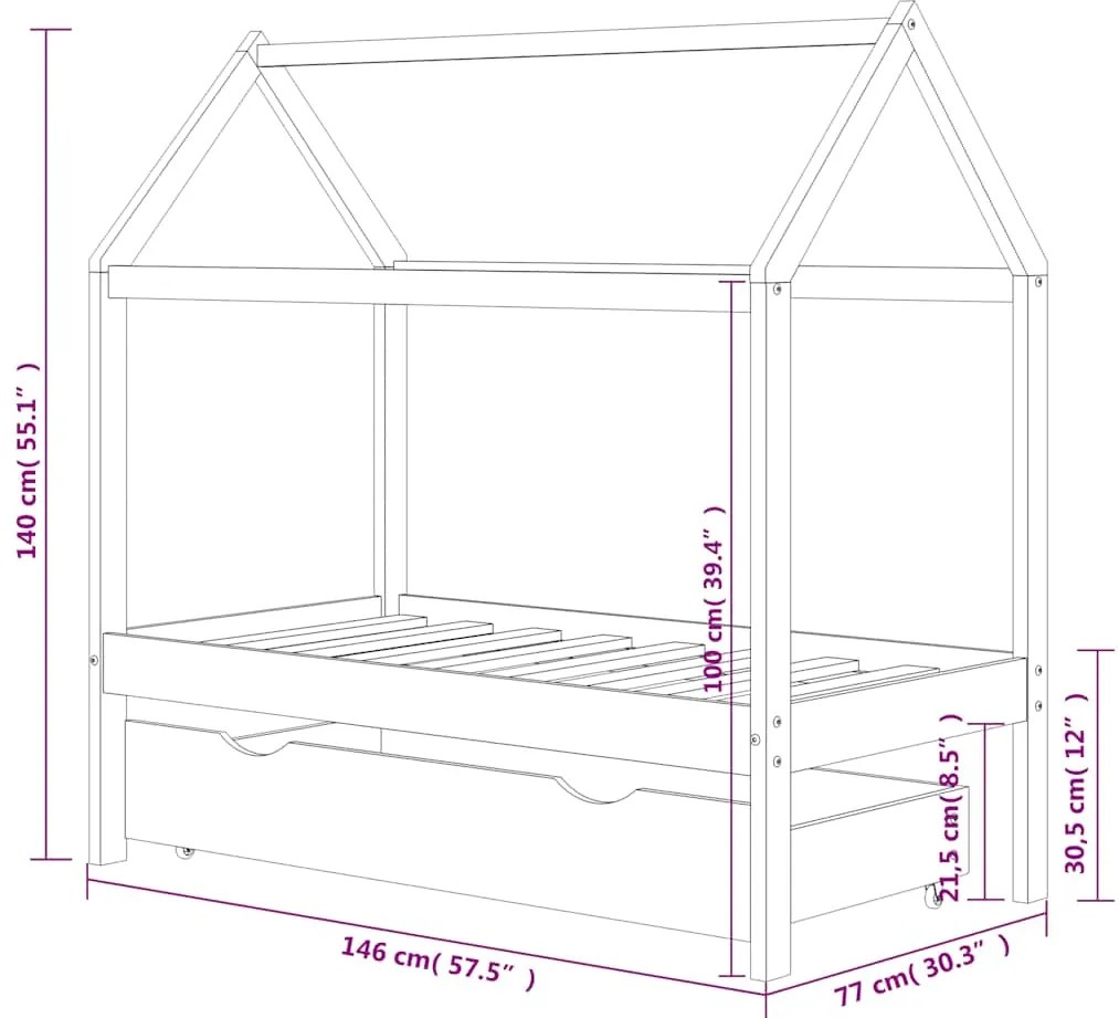 Cama p/ crianças c/ gaveta 70x140 cm pinho maciço cinza-escuro