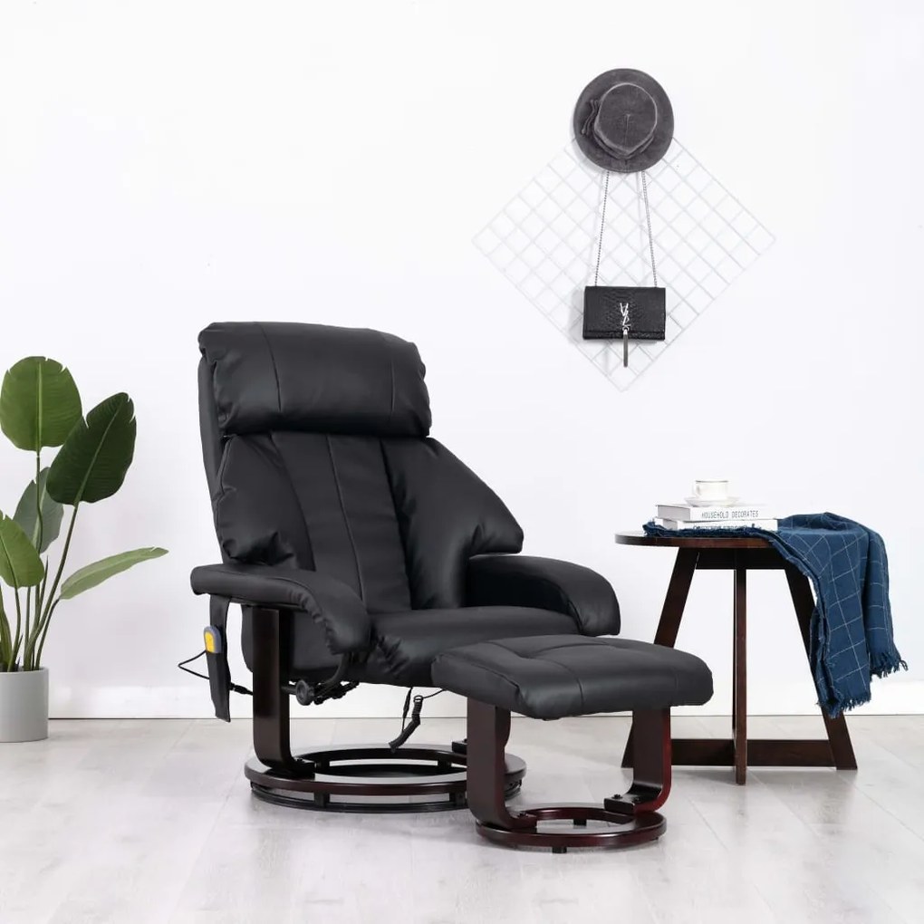 248679 vidaXL Cadeira de massagens reclinável TV em couro artificial preto