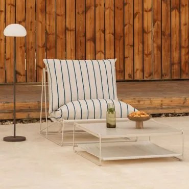 Conjunto De Jardim Com Poltrona E Mesa Auxiliar Conversível Amaro Tapioca Bege - Azul- Marinho - Sklum