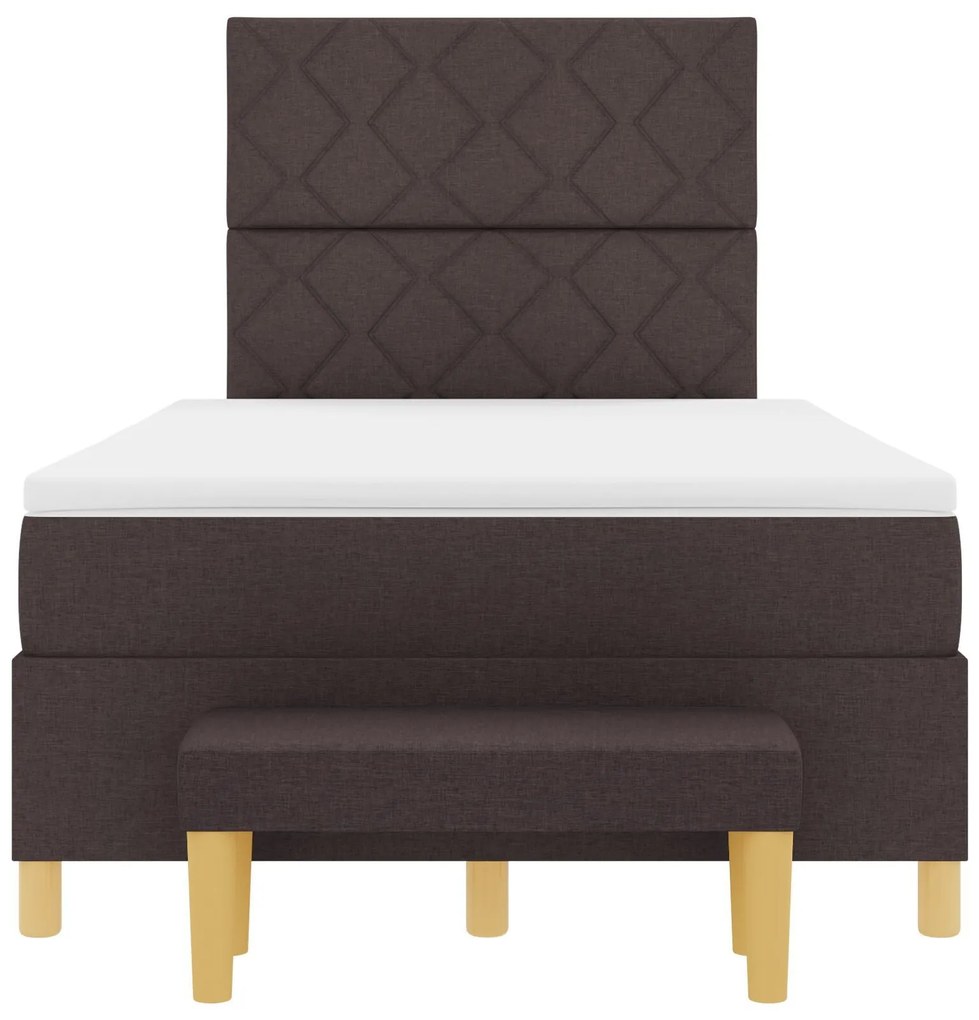Cama Box Spring com Colchão e Banco Castanho Escuro 120x190 cm Tecido