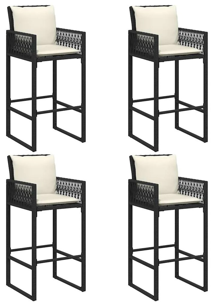 5 pcs conjunto de bar jardim c/ almofadões vime PE/acácia preto