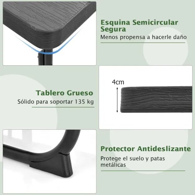 Conjunto de moveis jardim Mesa redonda e 4 bancos para 8 pessoas Carga 225 kg para jardim terraço campismo Preto