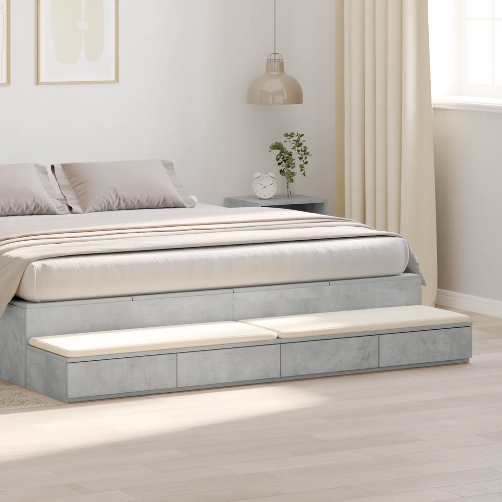 Gavetas para cama vidaXL Cinza Concreto 200x36,5x16,5 cm Madeira de Engenharia