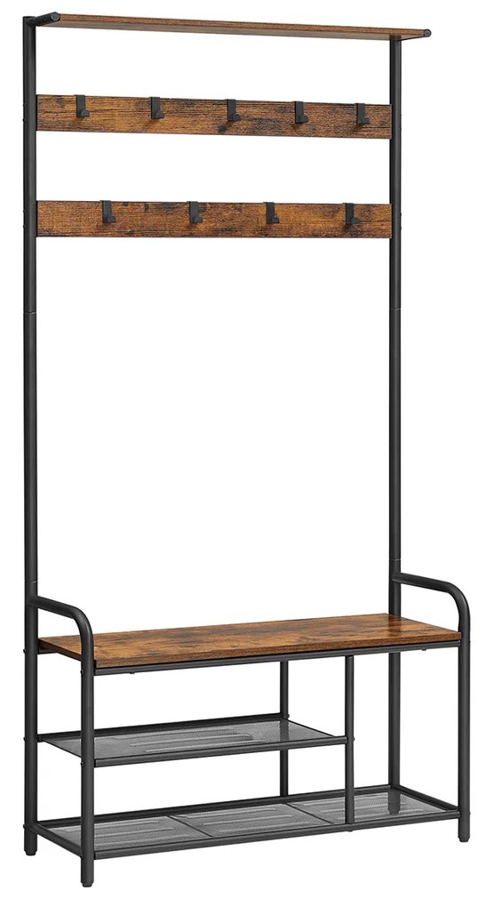 Armário entrada corredor com 9 ganchos 30 x 85 x 180,5 cm Castanho Vintage + preto