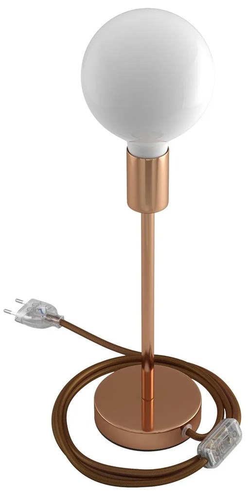 Alzaluce - metal table lamp with fabric cable switch and 2 poles plug - 25 cm / Copper