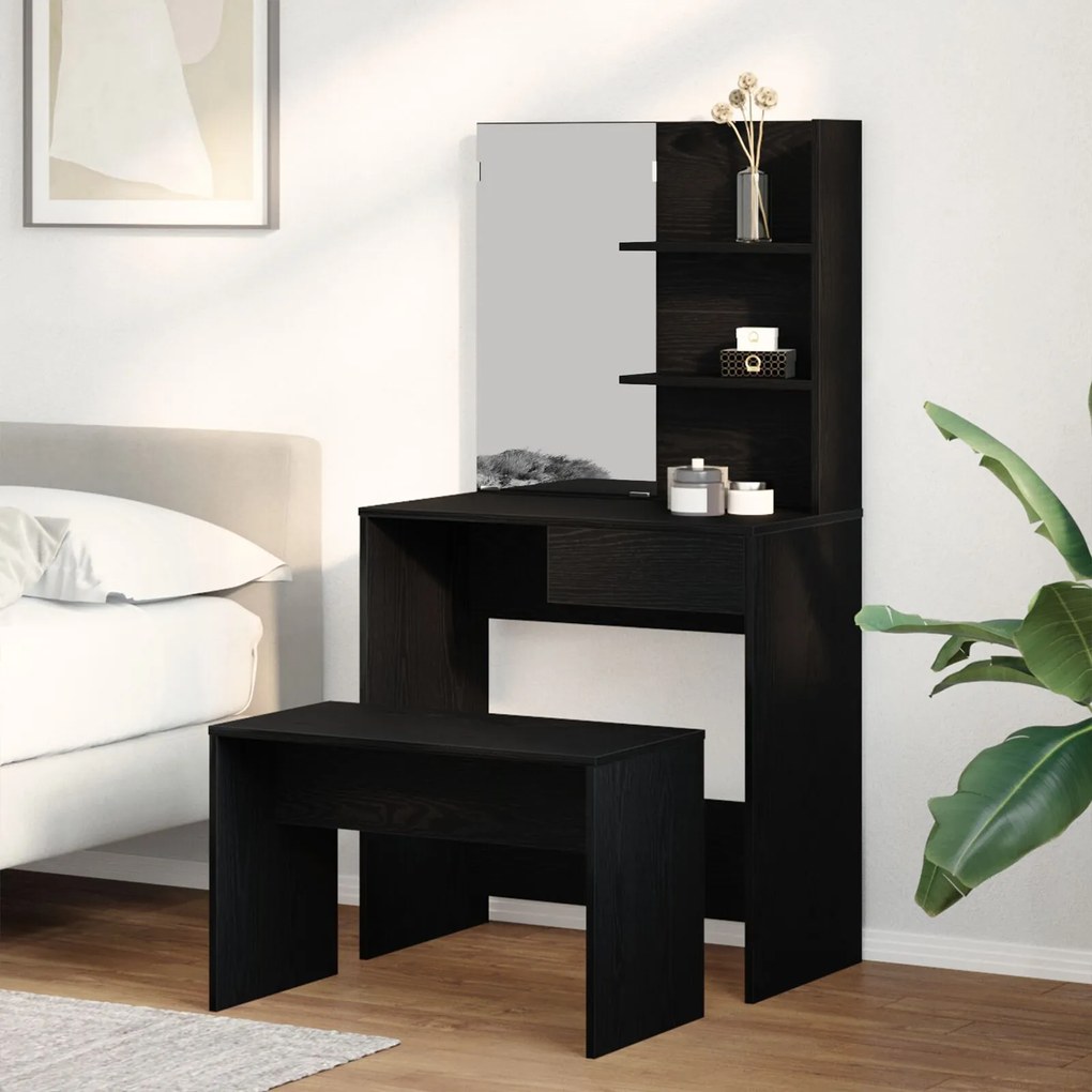 Conjunto de Tocador vidaXL Carvalho Preto Madeira de Engenharia, Tocad