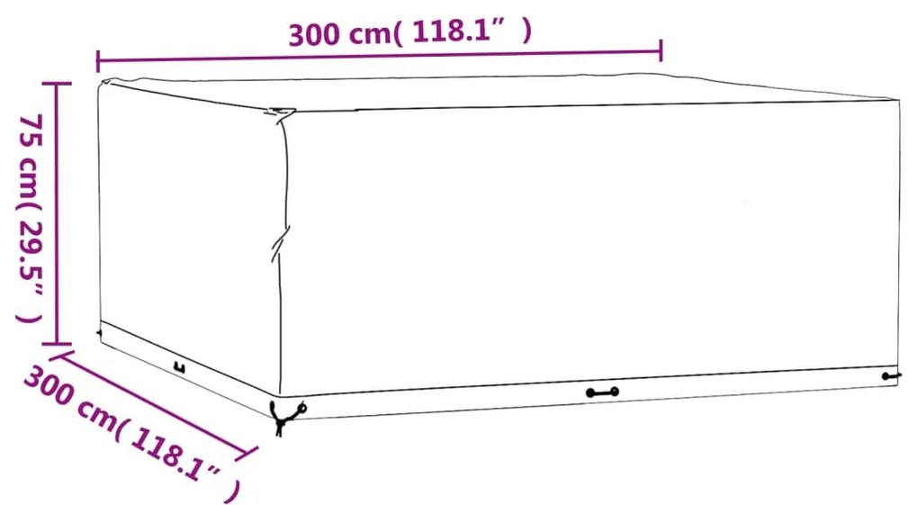 Capas p/ mobília de jardim 2 pcs 16 ilhós 300x300x75cm quadrado