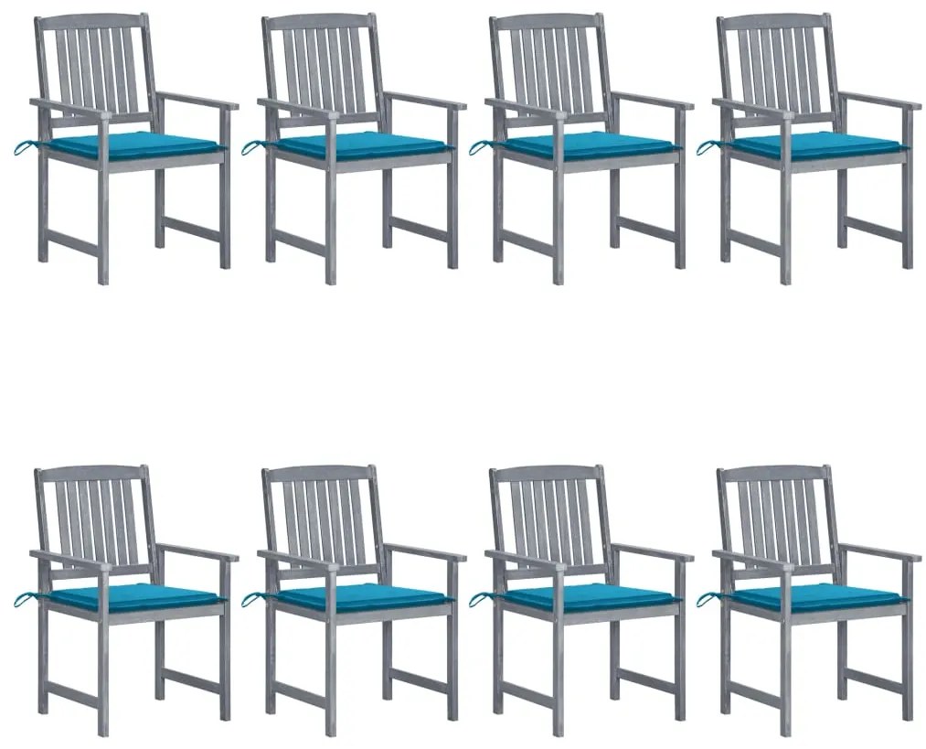 Cadeiras de jardim c/ almofadões 8 pcs acácia maciça cinzento