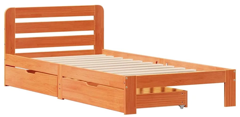 Cama sem colchão 75x190 cm madeira de pinho maciça castanho-mel