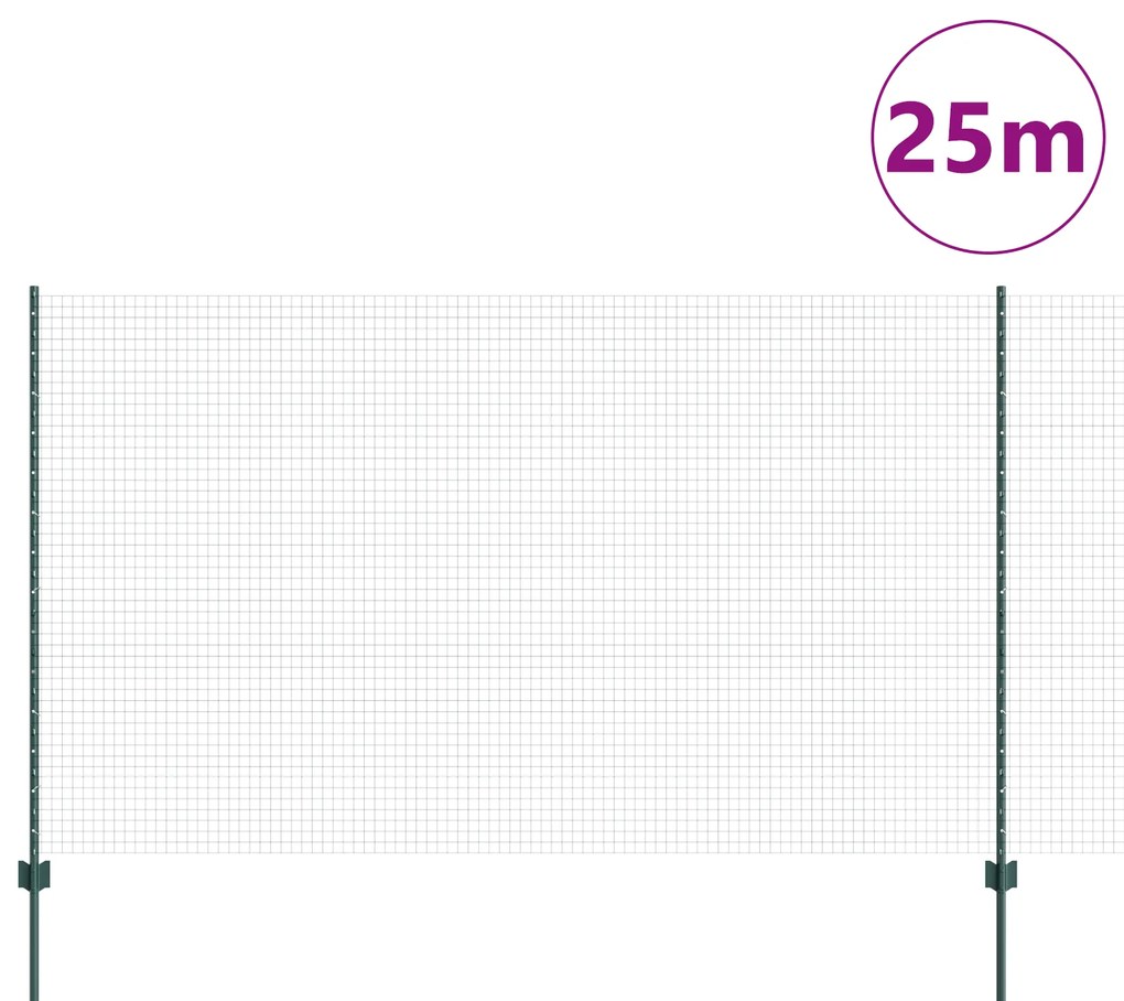 Cerca de Arame Soldado com 11 Postes em U Verde 1.4x25 m Aço