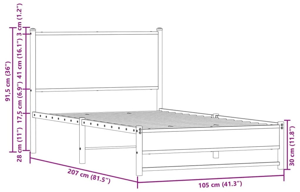 Estrutura de cama sem colchão 100x200 cm metal carvalho sonoma