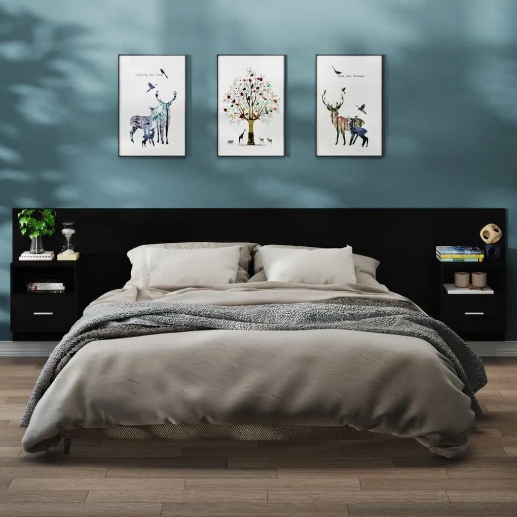 vidaXL Mesas de cabeceira montagem na parede 2 pcs preto