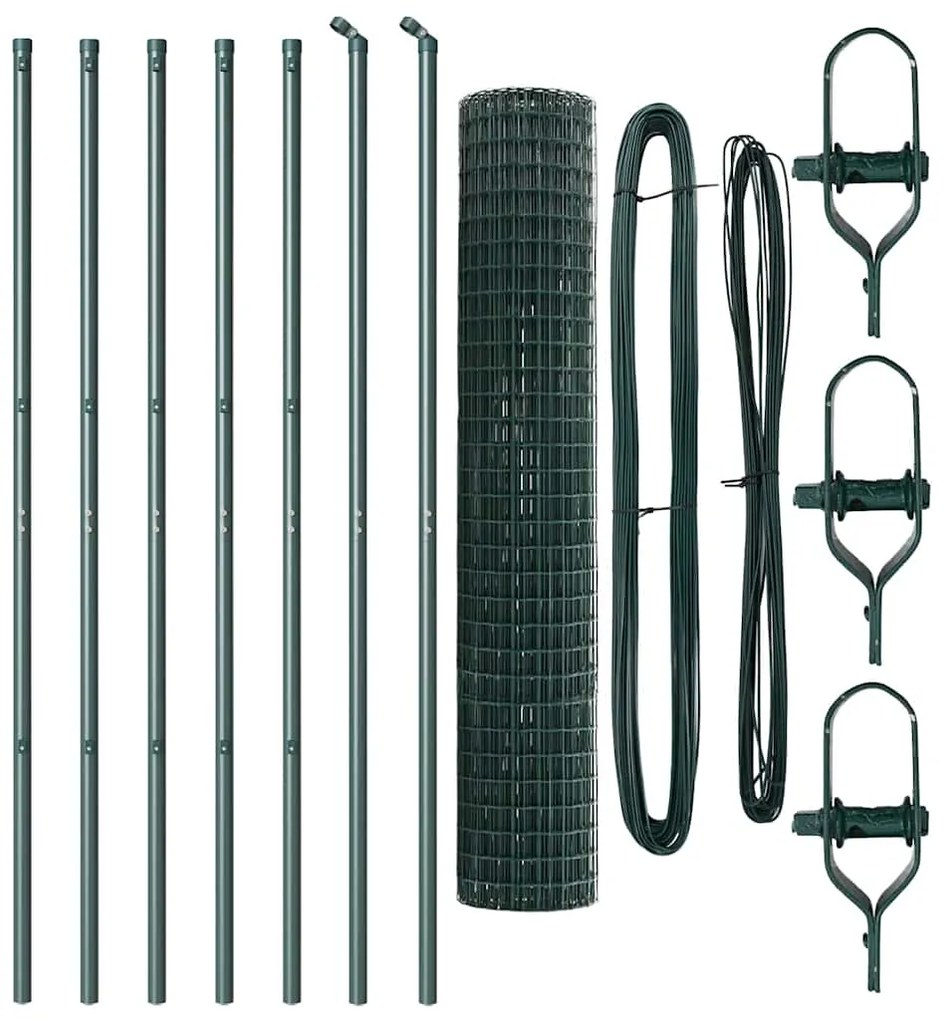 Cerca Euro com 7 Postes 1,5x10 m em Aço Galvanizado Verde