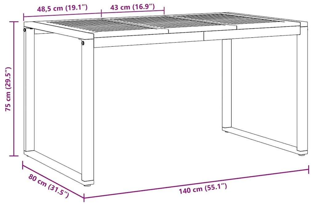 Mesa de Jantar ao Ar Livre vidaXL Cinza 140x80x75 cm Aço e Madeira Sól