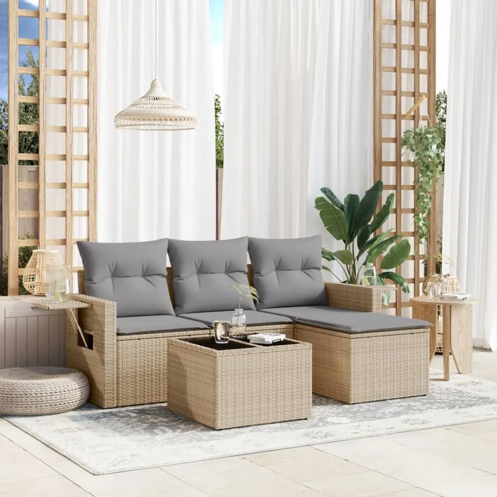 vidaXL 4 pcs conjunto de sofás para jardim c/ almofadões vime PE bege