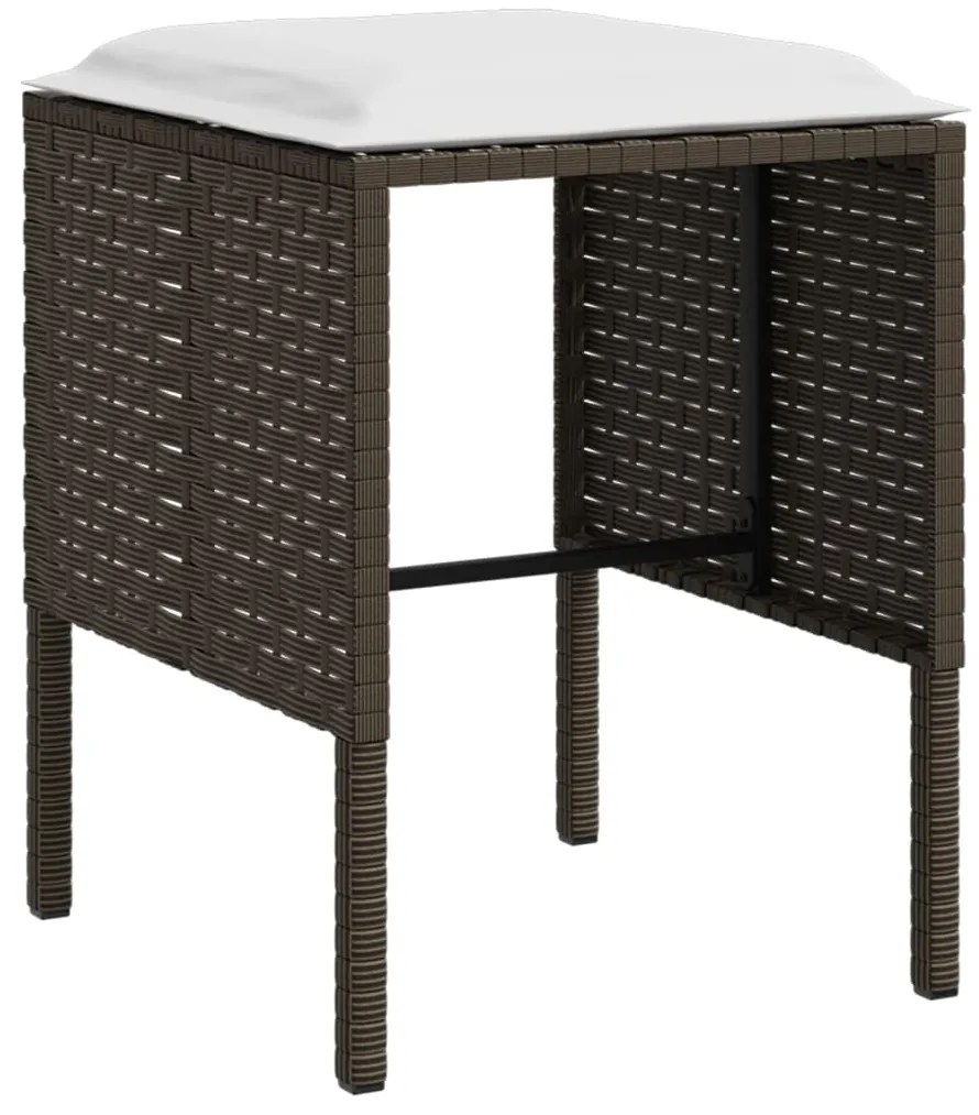 5 pcs conjunto sofás formato L c/ almofadões vime PE castanho
