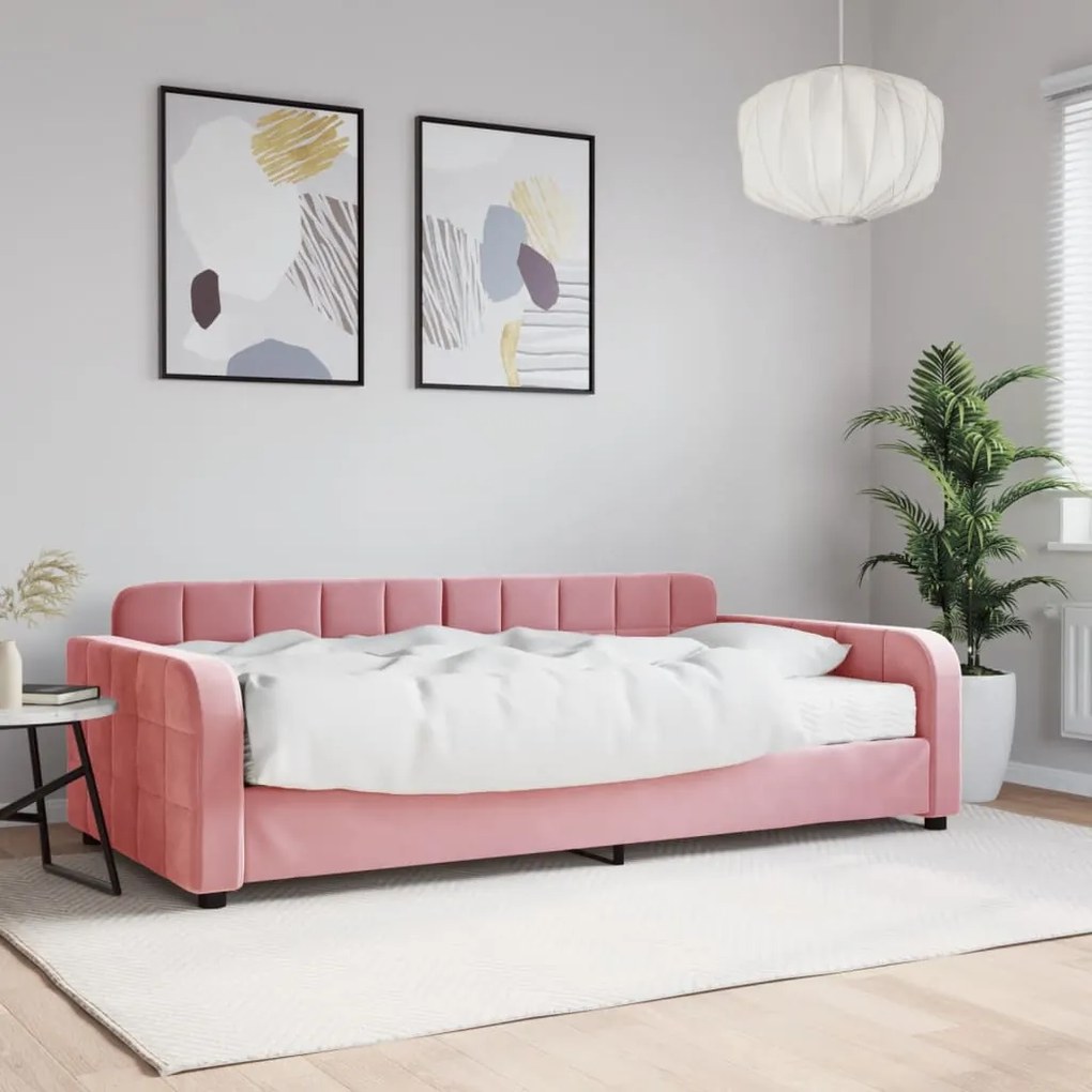 Sofá-cama com colchão 100x200 cm veludo rosa