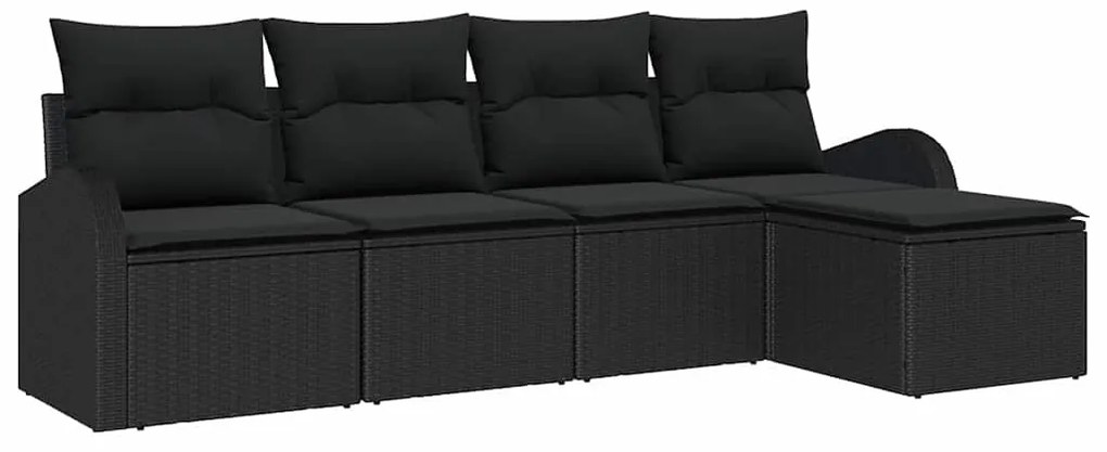Conjunto de Sofá de Jardim de 5 Peças com Almofadas, Preto, Rattan, Po