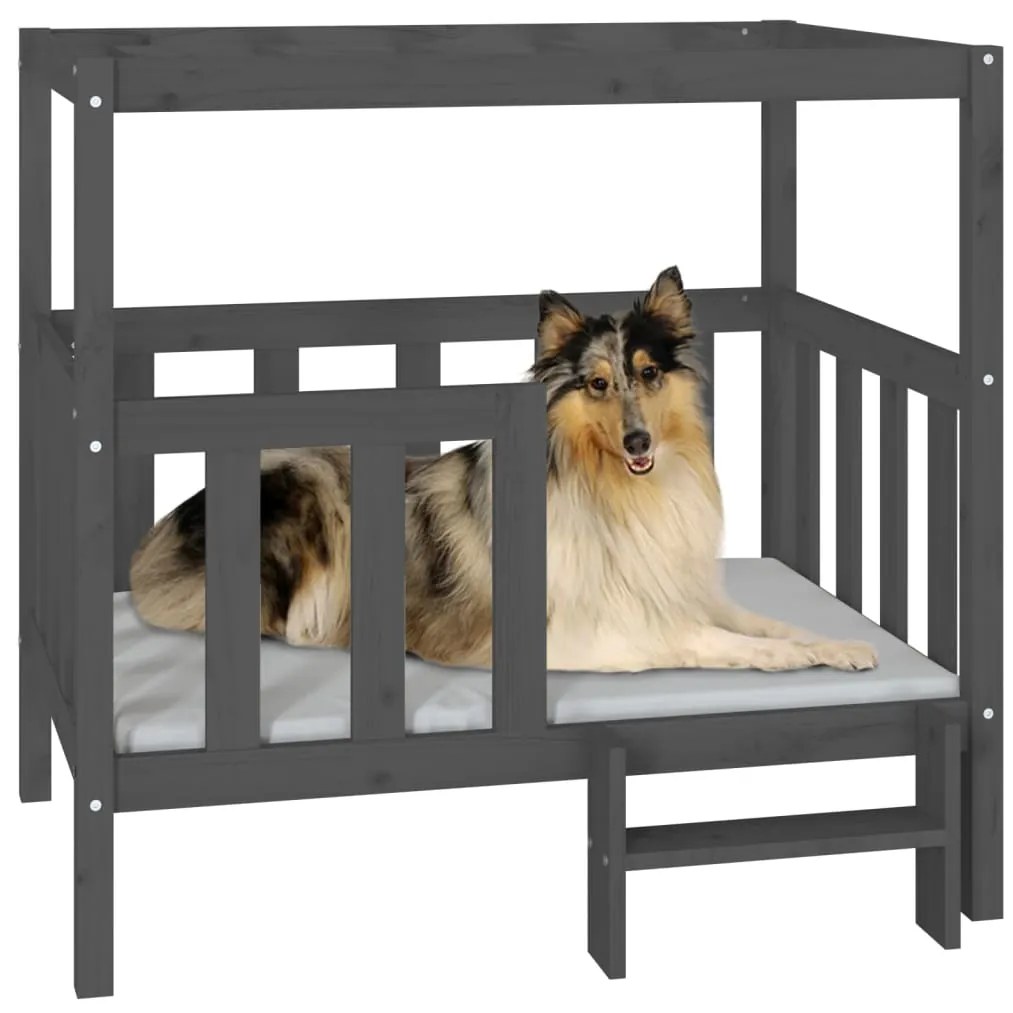 Cama para cães 105,5x83,5x100 cm madeira de pinho maciça cinza