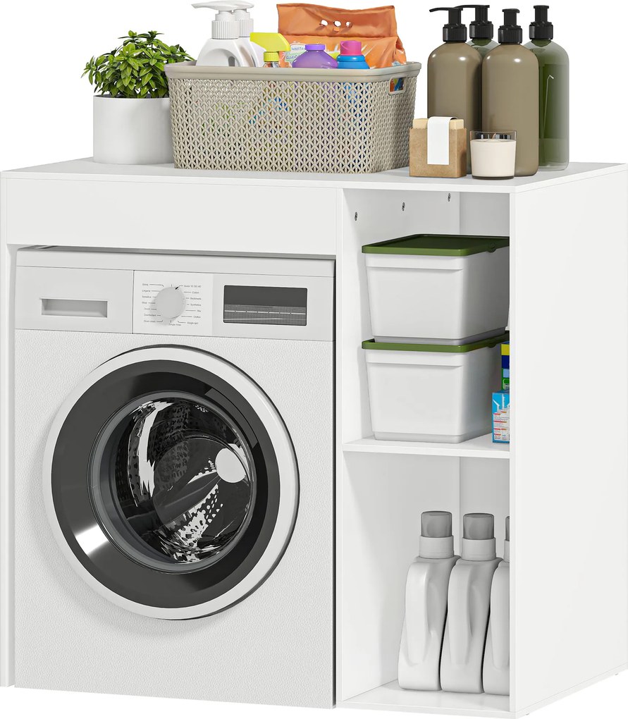 Móvel para Máquina de Lavar, 96 x 60 x 90,5 cm, 2 Compartimentos Abertos, Branco