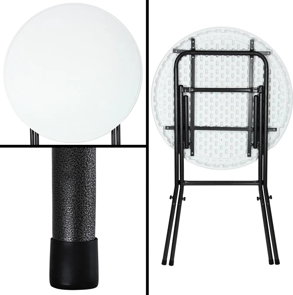 Mesa alta bar jardim em plástico Ø72 cm, dobrável branca