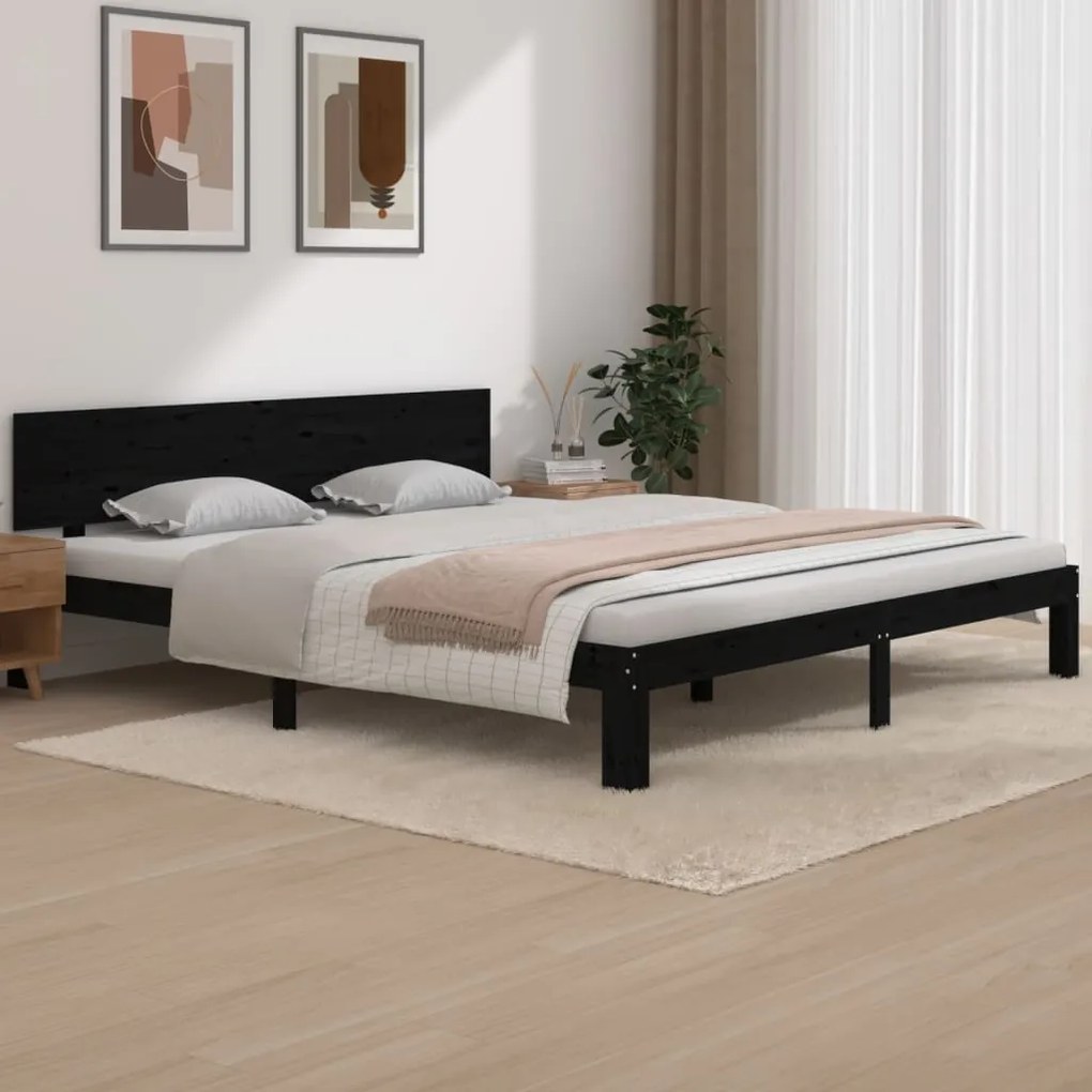 vidaXL Estrutura de cama super king 180x200 cm madeira maciça preto