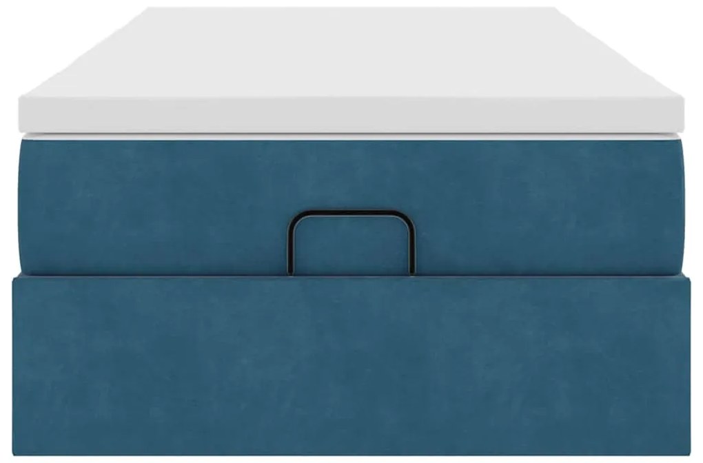 Estrutura de cama otomana com colchão azul escuro veludo