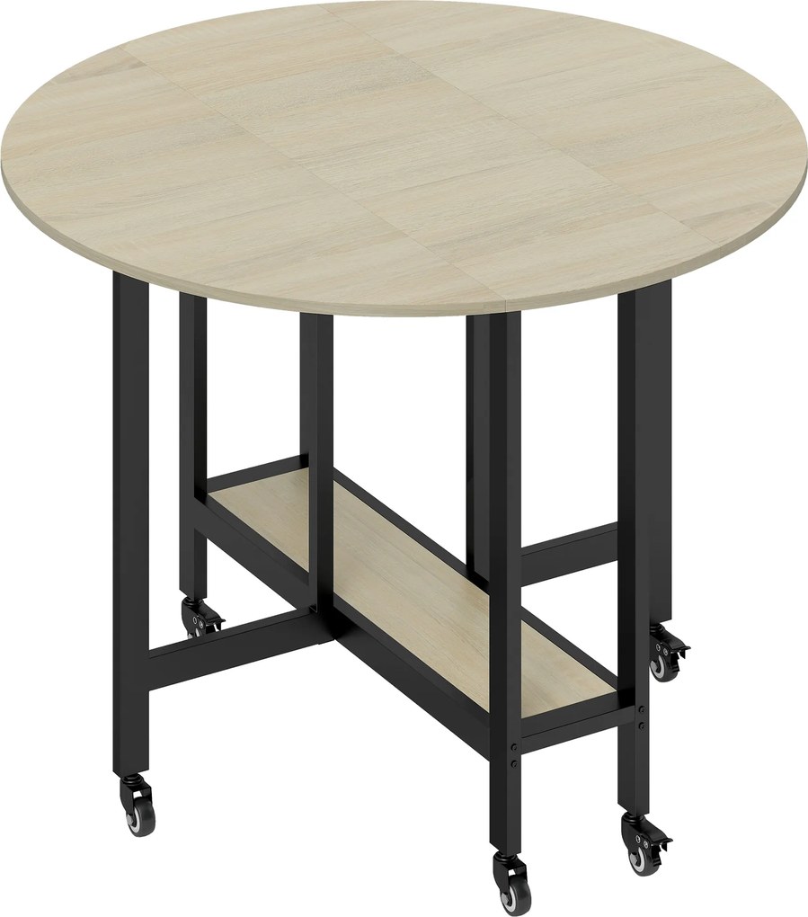 HOMCOM Mesa dobrável, Mesa com função de dobra e prateleira aberta, Mesa de cozinha com rodízios para sala de jantar, espaços pequenos, Natural | Aosom Portugal