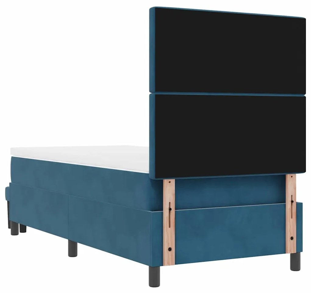 Cama Box com Colchão e Banco Azul Escuro 90x190 cm Veludo