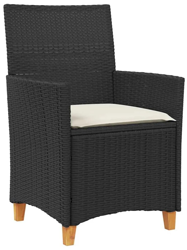 Conjunto de Jantar de Jardim de 3 Peças com Almofadas Preto em Rattan