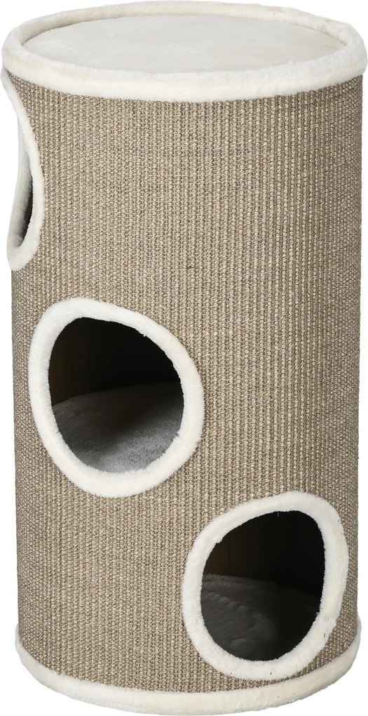 Torre para Arranhar para Gato, 38 x 38 x 70 cm, 3 Níveis com Revestimento em Sisal, Castanho
