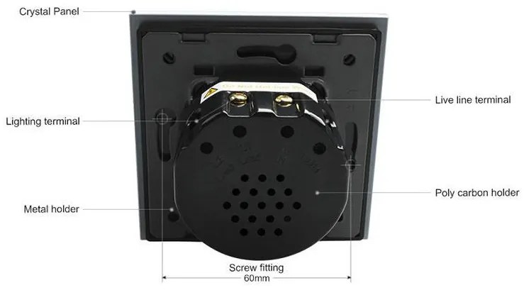 Comutador/interruptor 3 módulos tátil 3 botões, Painel frente azul vidro temperado
