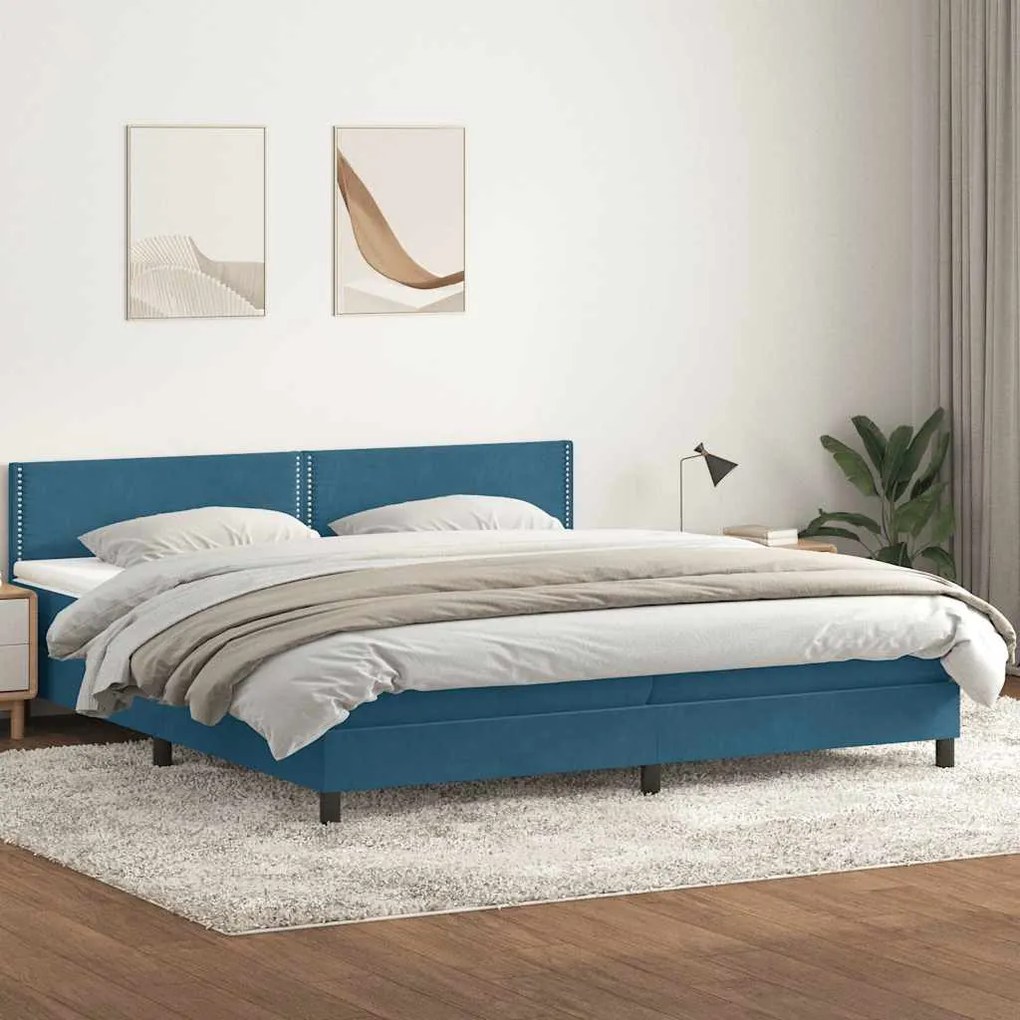 vidaXL Cama com molas colchão 200x210 cm veludo azul-escuro