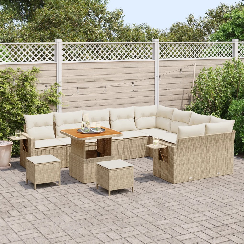 Conjunto de Sofá de Jardim vidaXL 12 Peças com Almofadas Bege em Ratta