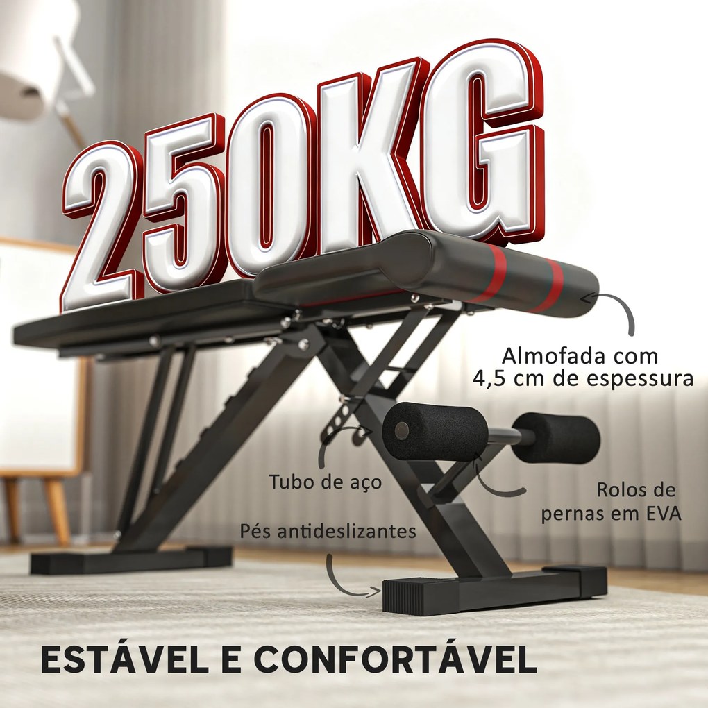 Banco de Abdominais Ajustável Banco de Musculação Dobrável para Treino de Corpo Completo 82x35x42,5-107 cm Preto