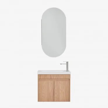 Conjunto De Móvel De Casa De Banho Suspenso Em Madeira Com Lavatório Integrado Narek Castanho Fresno & Ovalado Com Armazenamento 45x90 Cm - Sklum