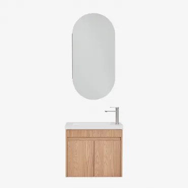 Conjunto De Móvel De Casa De Banho Suspenso Em Madeira Com Lavatório Integrado Narek Ovalado Com Armazenamento 45x90 Cm Abner & Castanho Fresno &  -