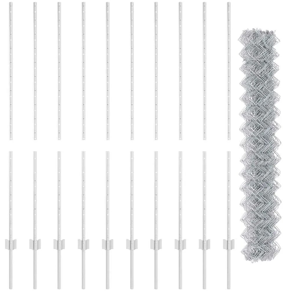 Cerca de Chain Link com 20 U Posts Prateado 1.4x10 m Aço