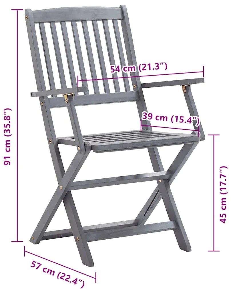 Cadeiras de exterior dobráveis 8pcs c/ almofadões acácia maciça