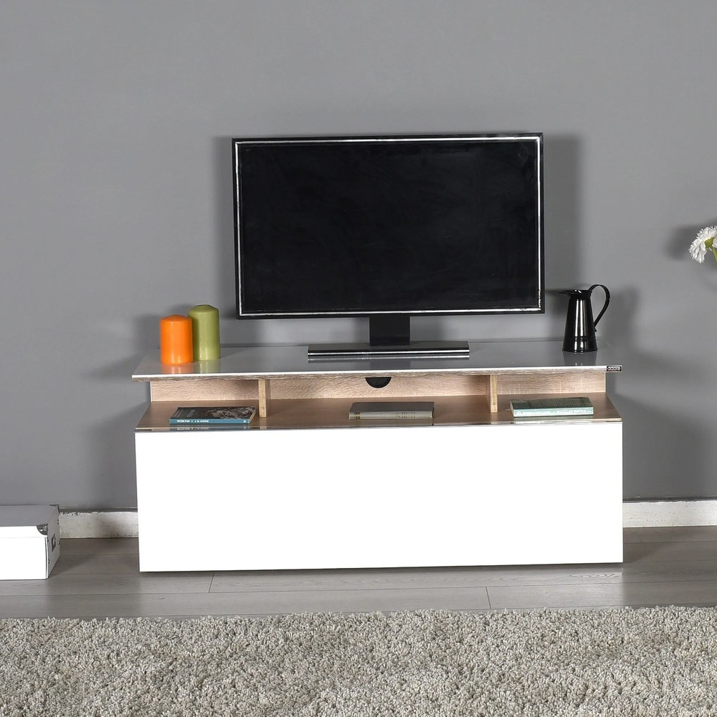 Móvel de TV "Flimini" – Branco &amp; Carvalho– 117 x 48 x 40 cm – Design M