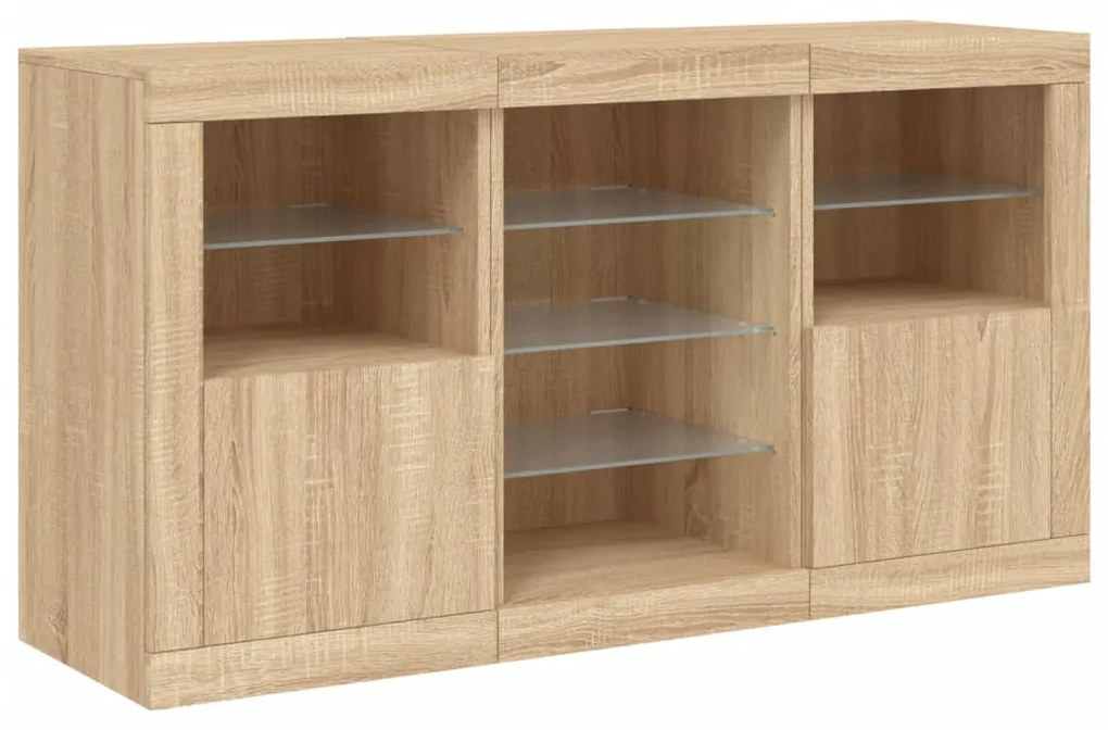 Aparador com luzes LED 123x37x67 cm carvalho sonoma