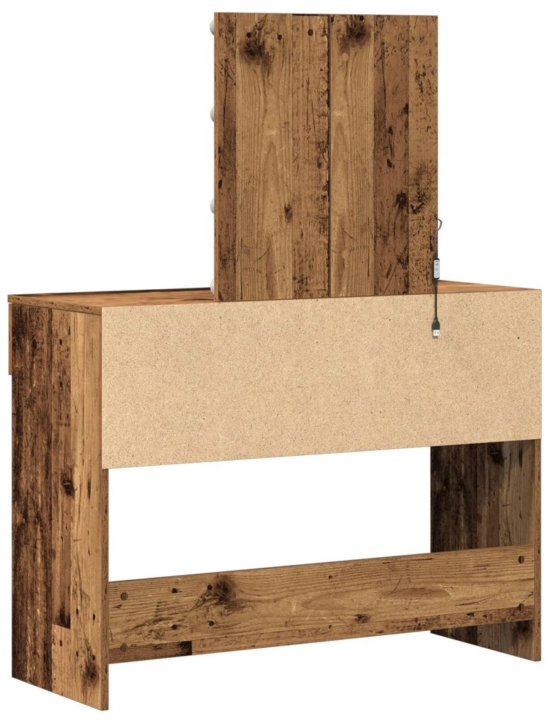 Mesa de Maquiagem com Espelho e Luzes LED Madeira Antiga e Madeira de