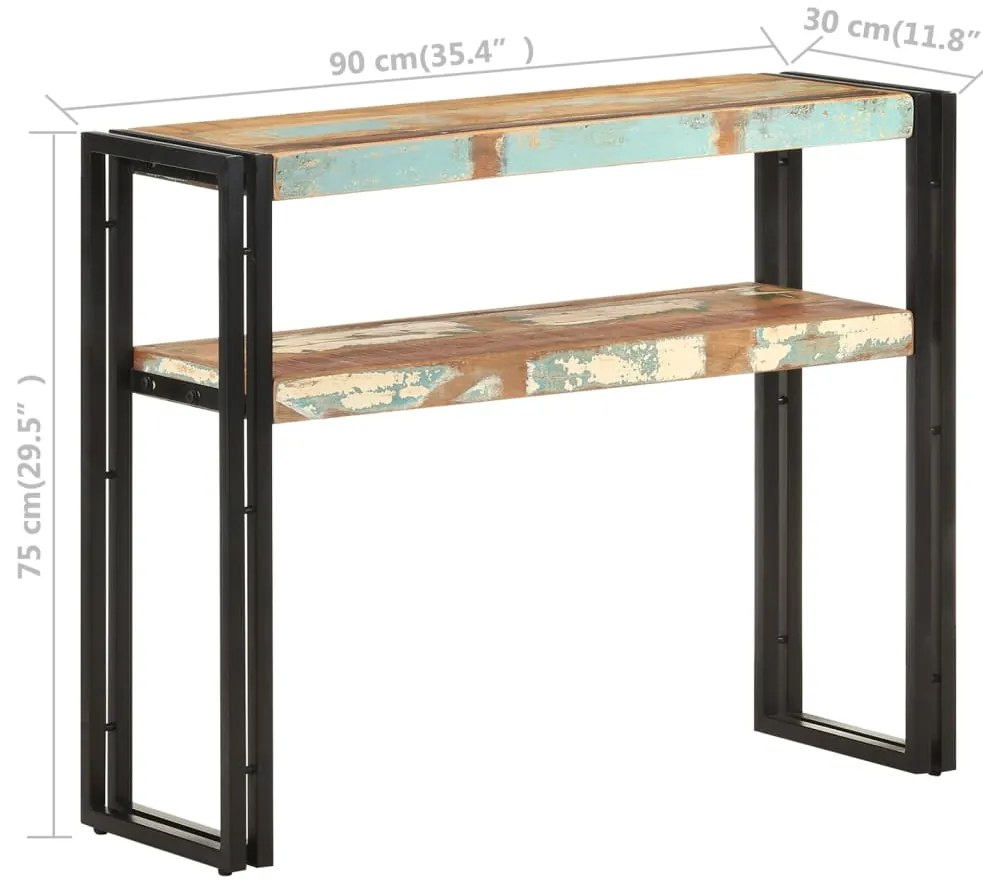Mesa consola 90x30x75 cm madeira recuperada maciça