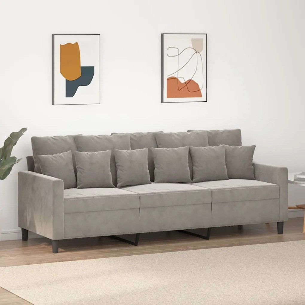 vidaXL Sofá de 3 lugares 180 cm veludo cinzento-claro