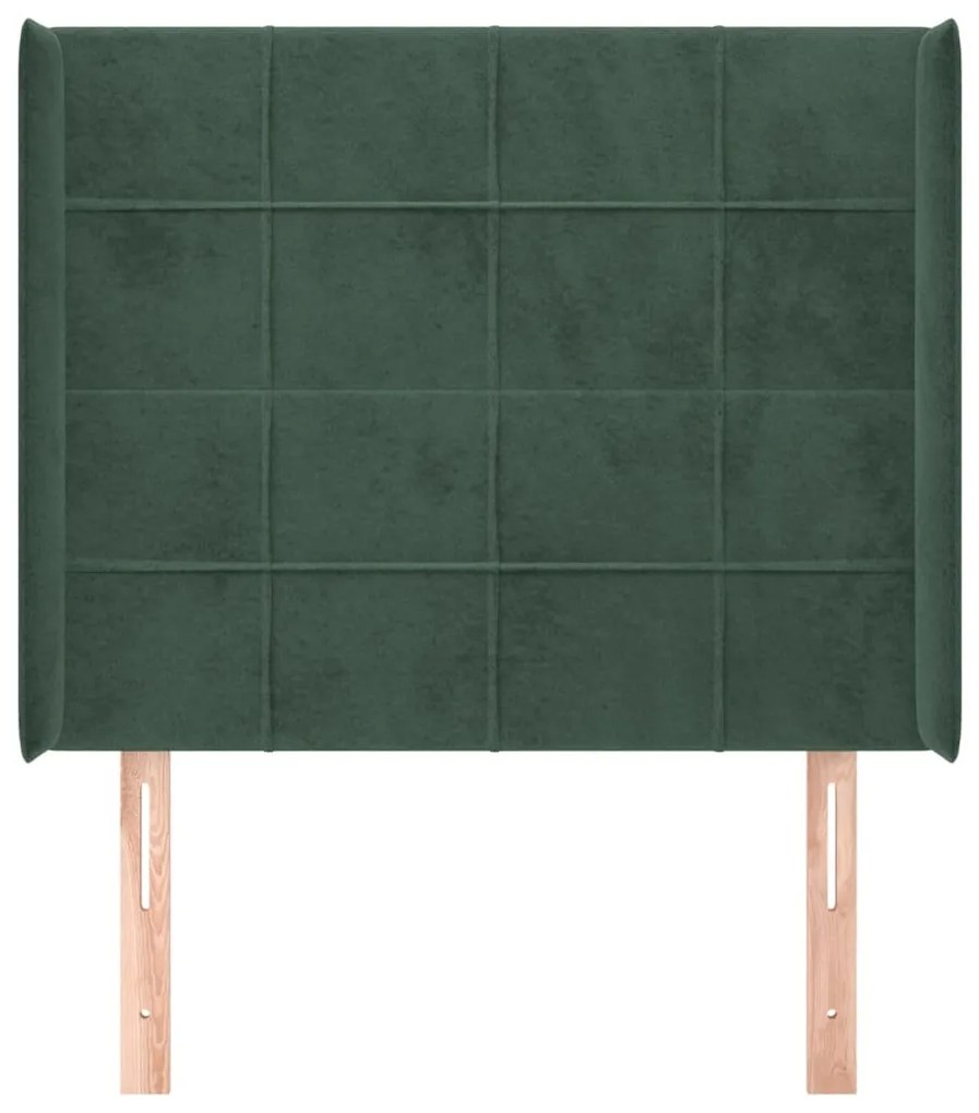 Cabeceira cama c/ abas veludo 103x16x118/128 cm verde-escuro