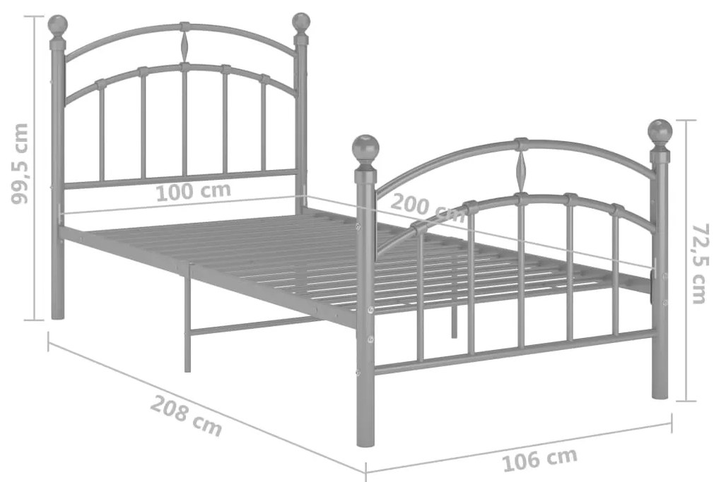 Estrutura de cama 100x200 cm metal cinzento