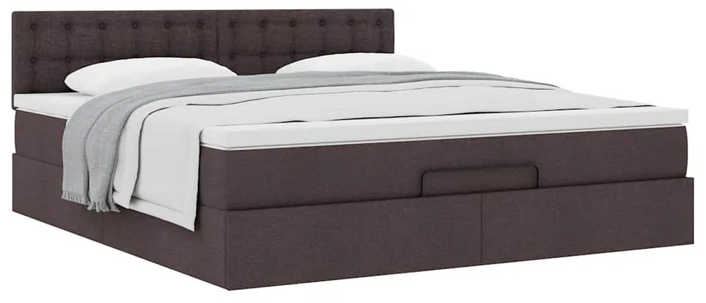Estrutura de cama otomana com colchão tecido castanho escuro
