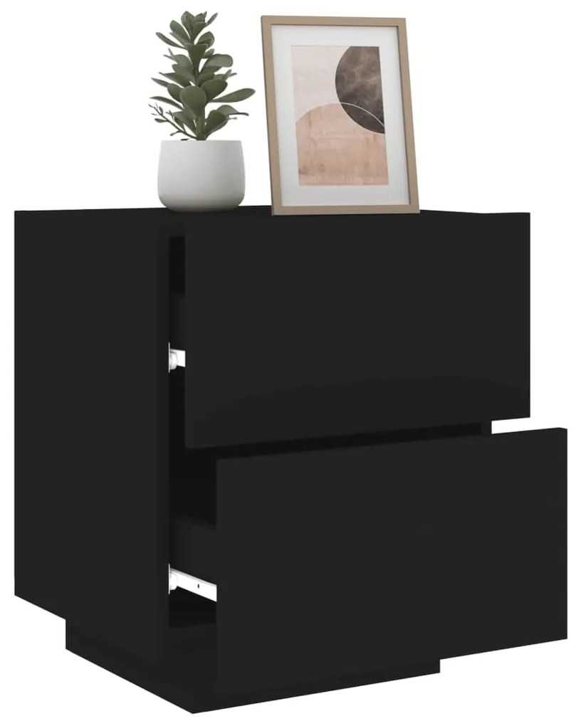 Mesa de cabeceira com luzes LED derivados de madeira preto